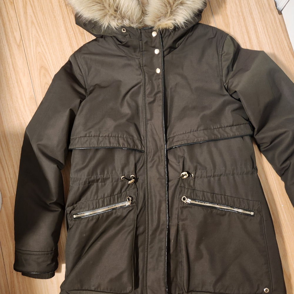 Zara Olive Parka with Faux Fur Hood